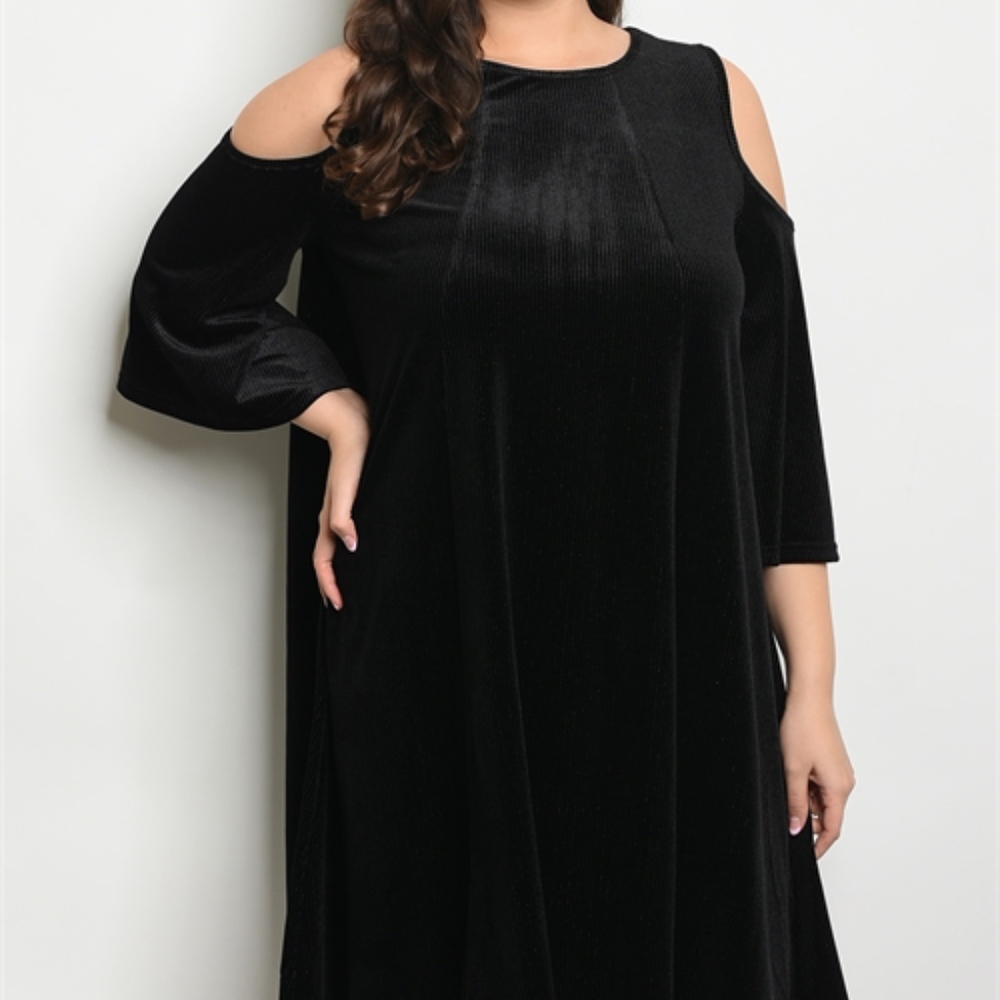 COLD SHOULDER LITTLE BLACK DRESS - Picture 2 of 5
